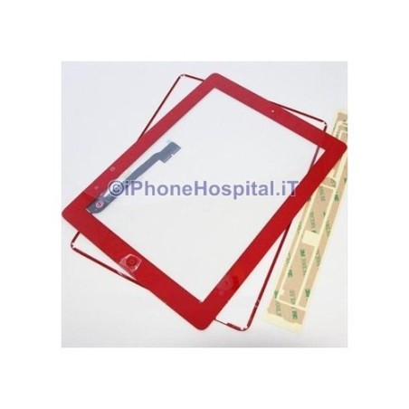 écran tactile rouge de l'iPad 4 complet avec cadre du bouton d'accueil et autocollants - 1