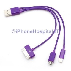 3 in 1 Load & Sync Cable Lighting 8 Pin + 30 Pin + Micro Usb Purple - 1