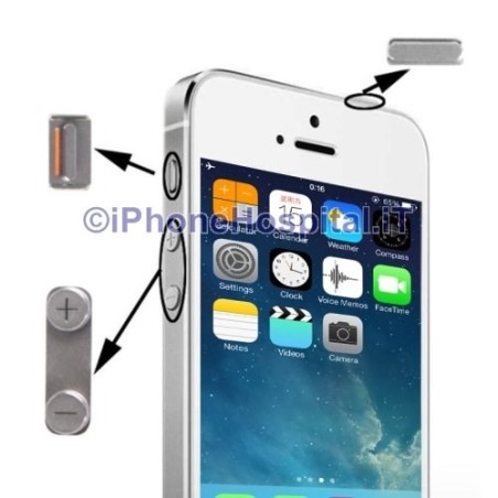 Volume Mute e ON OFF per Apple iPhone 5S Grigio - 2