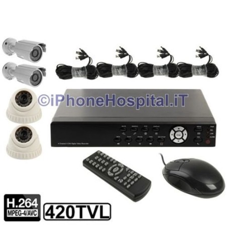 Video Surveillance Kit 4 Channels Sony CCD 420LTV Infrared Led Cameras, H264 - 6
