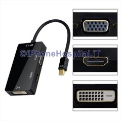 Cabo Adaptador 3 em 1 Mini DisplayPort/ThunderboltTM Port para HDMI/DVI/VGA Preto - 1