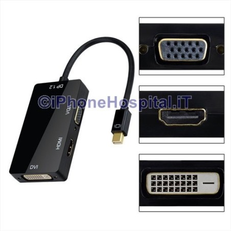 Câble adaptateur 3-en-1 Mini DisplayPort/ThunderboltTM Port vers HDMI/DVI/VGA Noir - 1