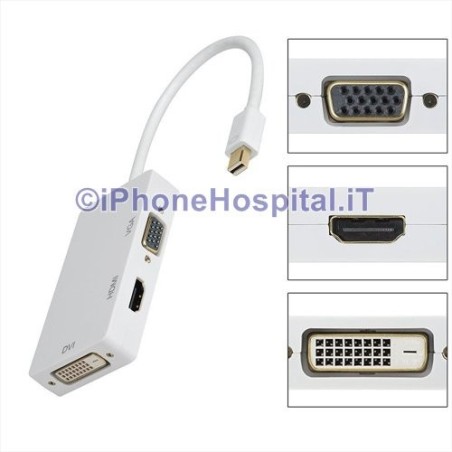 Cable adaptador 3 en 1 de puerto Mini DisplayPort/ThunderboltTM a HDMI/DVI/VGA Blanco - 3