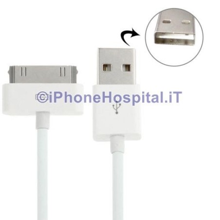 Cabo de carregamento 2MT 30 pinos para USB Branco para Apple Iphone 3 4 4S Ipad Ipod - 1