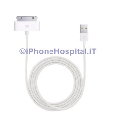 Cable de carga de 2 metros con conector de 30 pines a USB en color blanco para iPhone 3, 4, 4S, iPad, iPod de Apple.