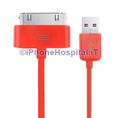 30 Pin to USB Charger Cable - Red - Apple Iphone 3 4 4S Ipad Ipod - 3