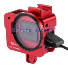 Protective Case Shell for GoPro Hero 5 in Red Aluminum + 52mm UV Lens - 1