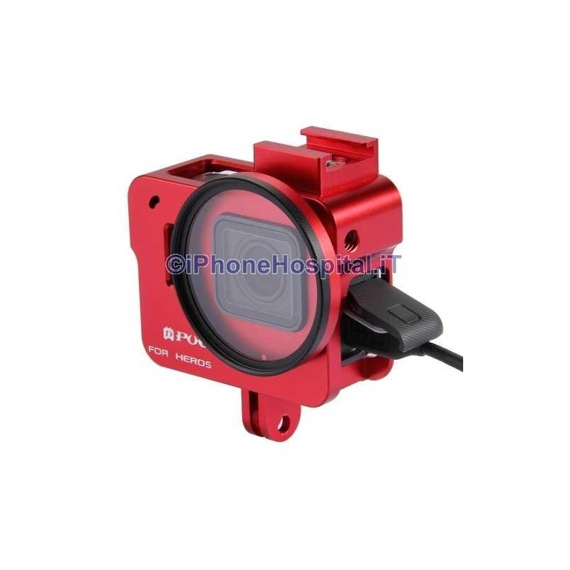Étui de protection en aluminium rouge pour GoPro Hero 5 + lentille UV 52 mm - 1 Étui de protection en aluminium rouge pour GoPro Hero 5 + lentille UV 52 mm - 1