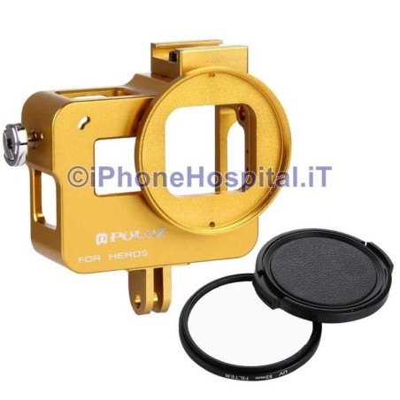 Funda protectora de aluminio GoPro Hero 5 (ORO) + Lente UV 52 mm