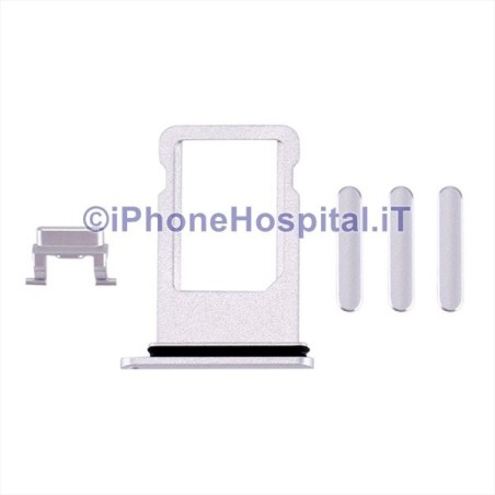 Sim Card Slot Holder + Volume, Power, Mute Keys Silver for Apple iPhone 8 - 2