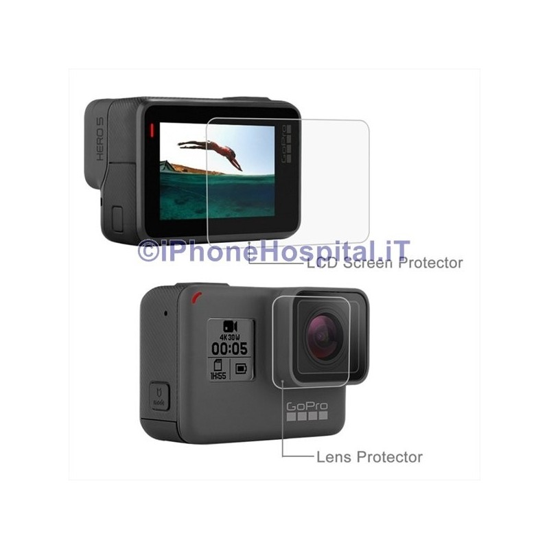 Proteggi Schermo Gopro Hero 6/5 (schermo e obiettivo), Vetro Temperato - 4 Proteggi Schermo Gopro Hero 6/5 (schermo e obiettivo), Vetro Temperato - 4