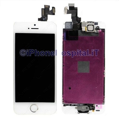 Vetro + Touch + Lcd per iPhone 5S/SE Bianco OEM Assemblato con Tasto Home Silver - 1