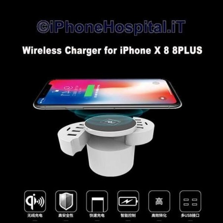 Caricatore Rapido Wireless Senza Fili Universale 10 Porte USB per Phone X   - 3