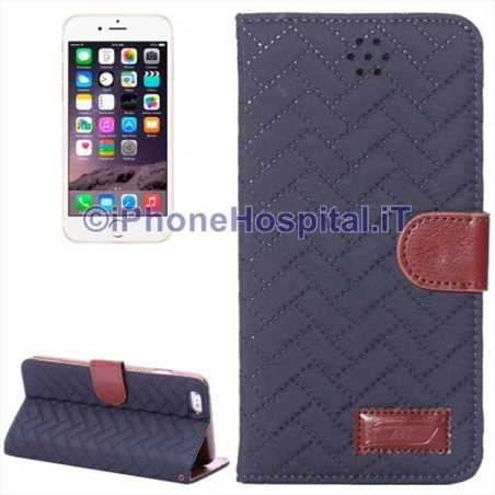 Étui en tissu Fermeture magnétique Fente pour cartes pour iPhone 6 Plus et 6S Plus Bleu - 3