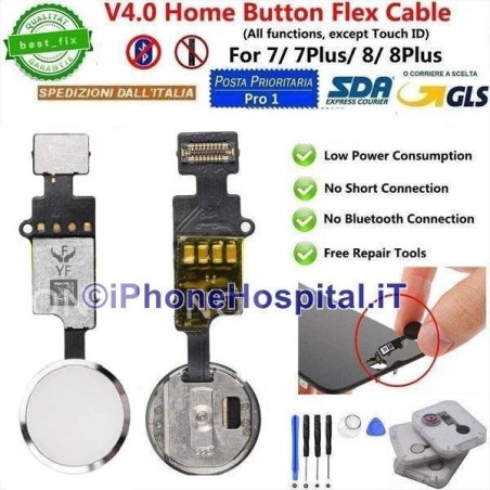 Flex Cable Ripristino Tasto Home per iPhone 7/ 7P /8 / 8P Argento Versione 4 - 4