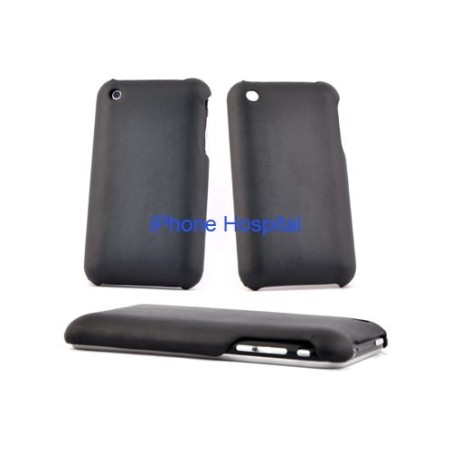 Etui de couleur imitation cuir noir pour iPhone 3G/3GS - 1