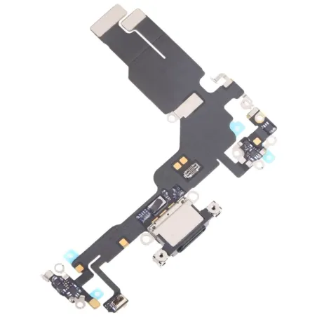 Conector de carga Jack de auriculares Micrófono Plano de color negro para iPhone 15