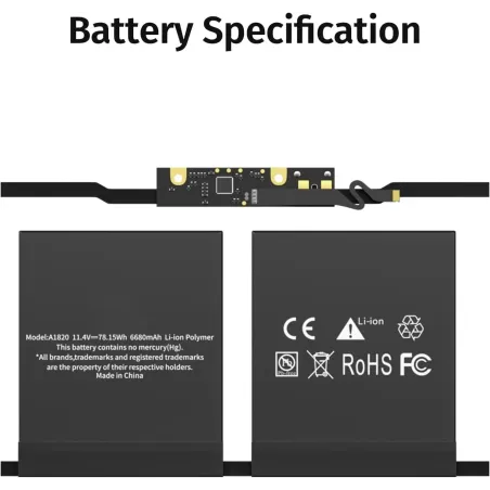 Battery A1820 for MacBook Pro 15.4" A1707