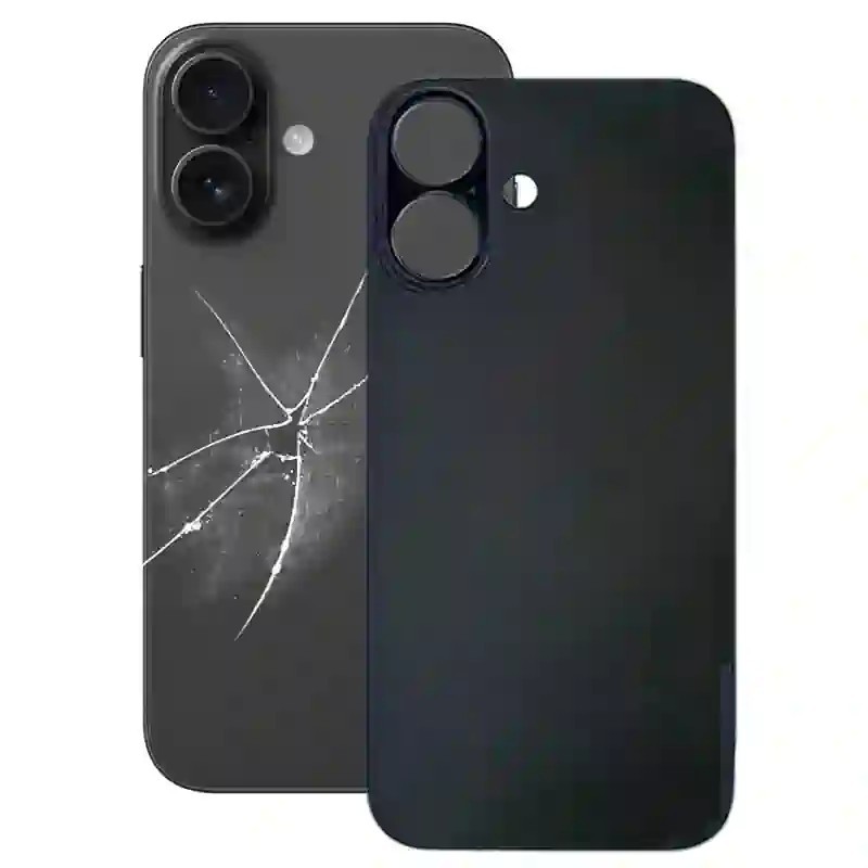 Funda trasera retro para iPhone 16 en negro. Funda trasera retro para iPhone 16 en negro.