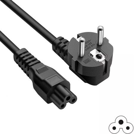 Cabo de alimentação de 3 pinos para computador portátil, ficha Schuko.
